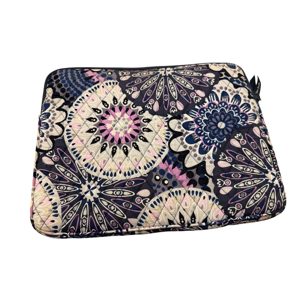 Vera Bradley Quilted Laptop Sleeve Purple Navy Floral Mandala Padded Case 14in